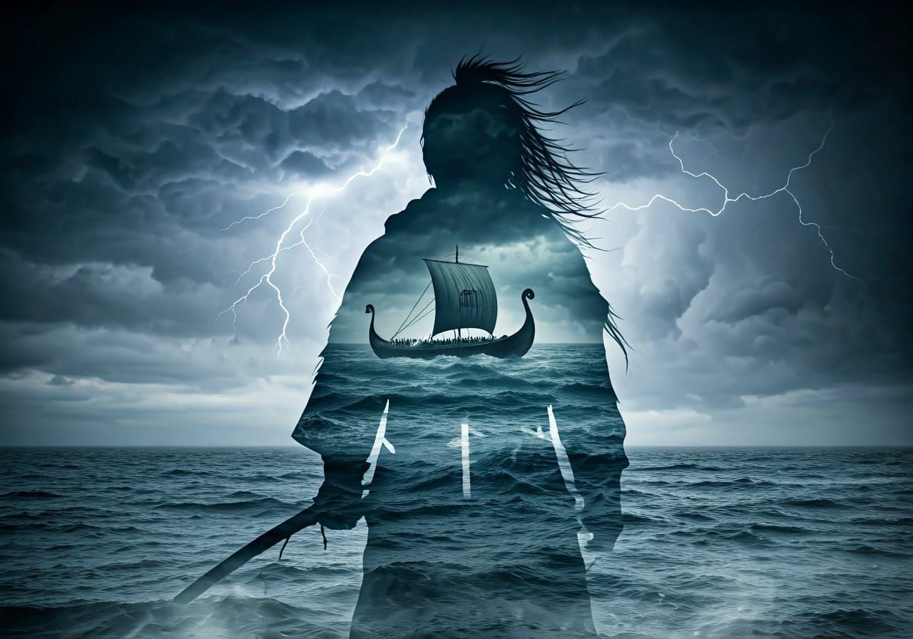 Samurai Warrior Amidst Stormy Sea