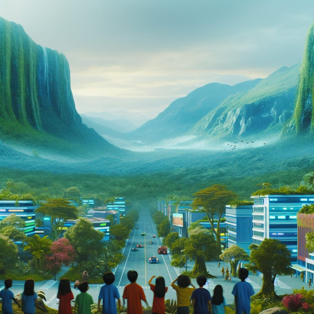 Verdant Forest and Lively City Highlighting Nature Conservat...