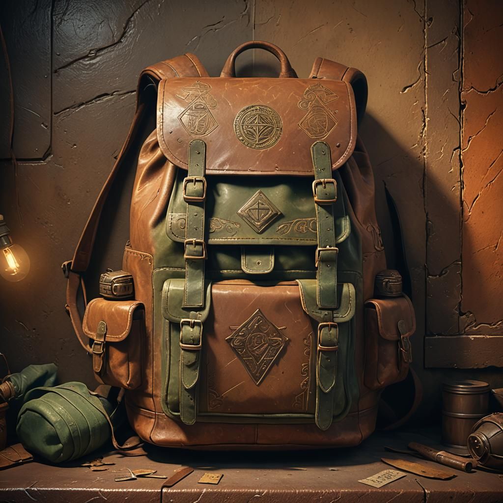 Mystical Leather Backpack in Dimly Lit Closet