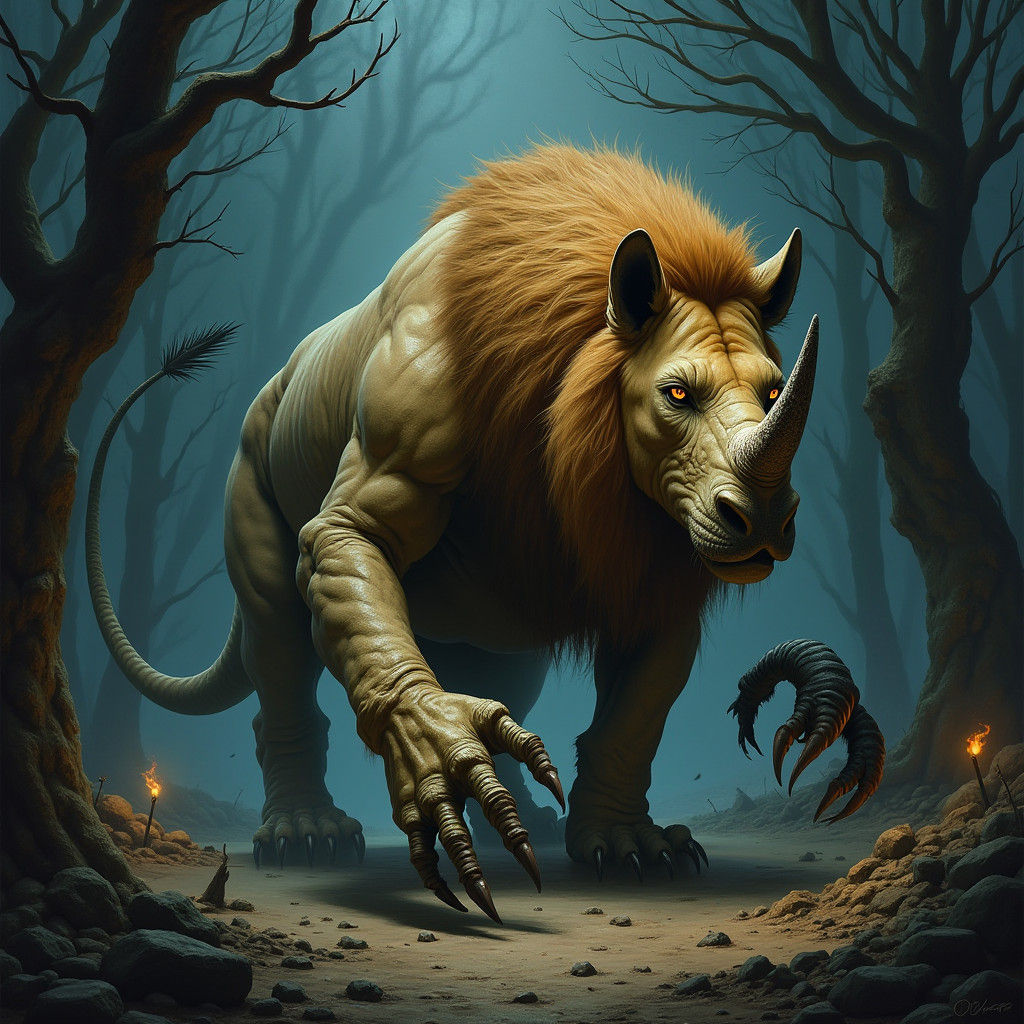 Terrifying Hybrid Creature in Gothic Horror Style