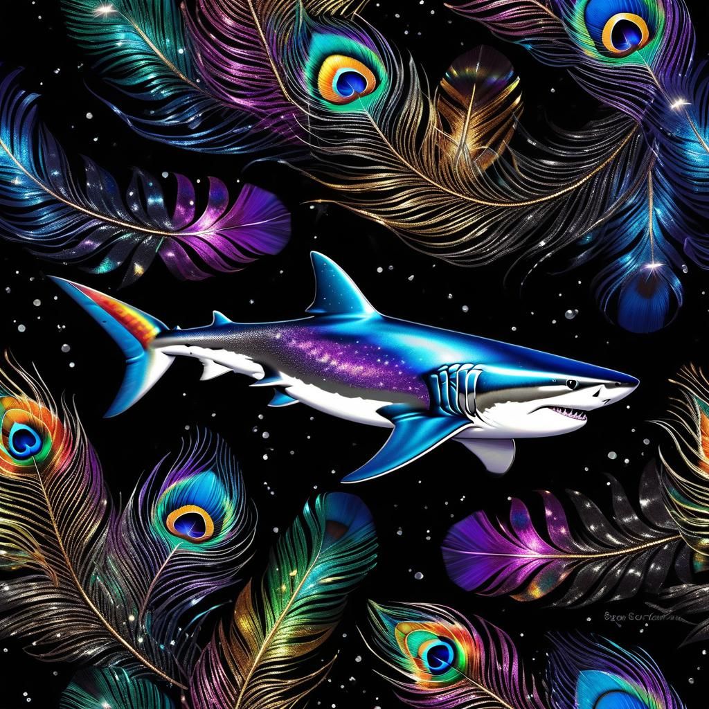 Rainbow Peacock Shark in Space Art