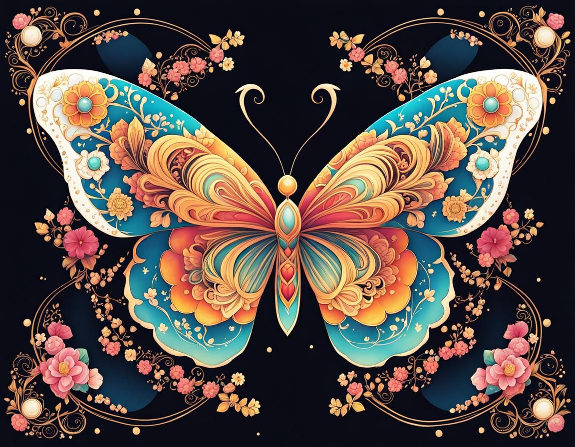 Butterfly Mandala in Anime Key Visual Style