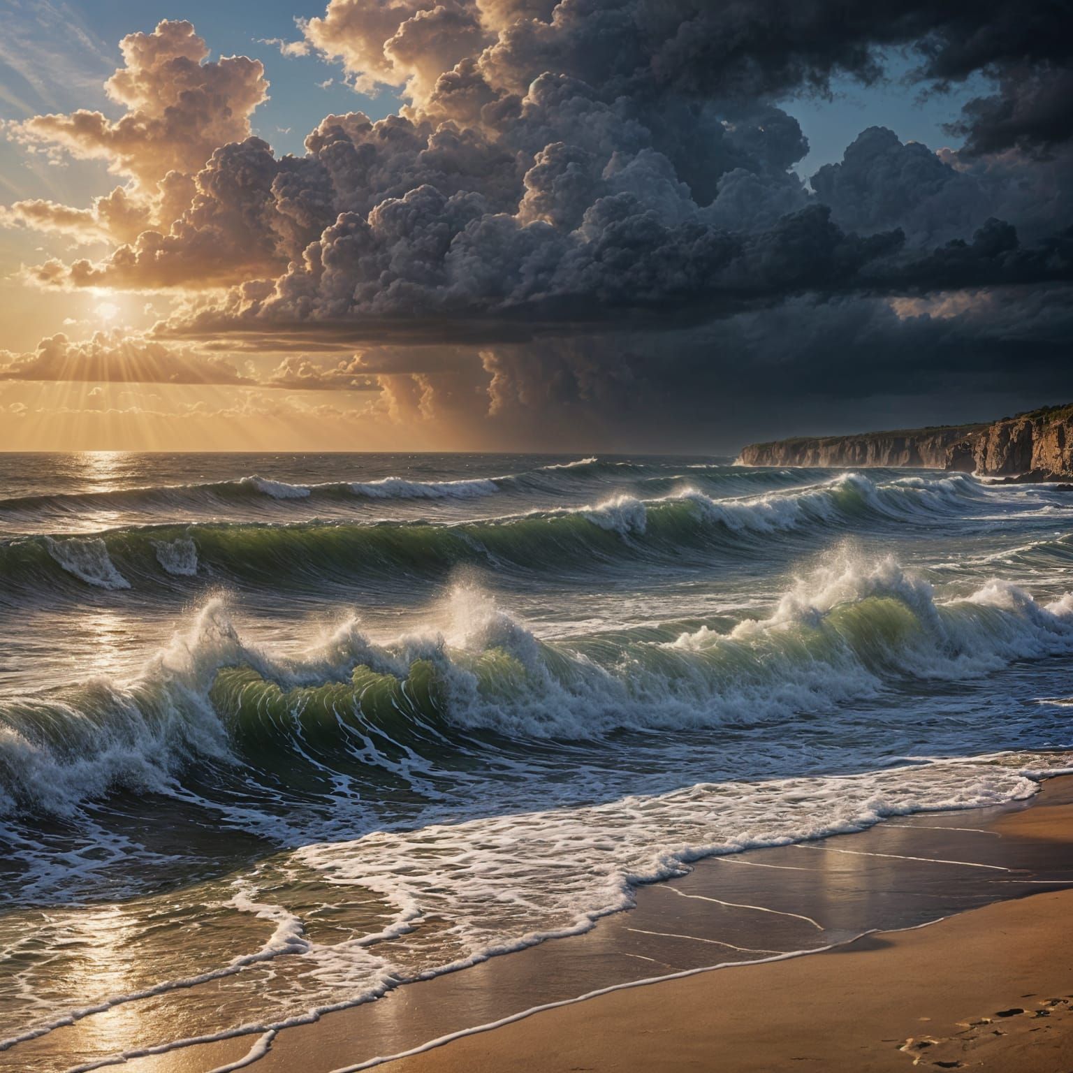 Stormy Sea Meets Sunny Beach: Oil Painting