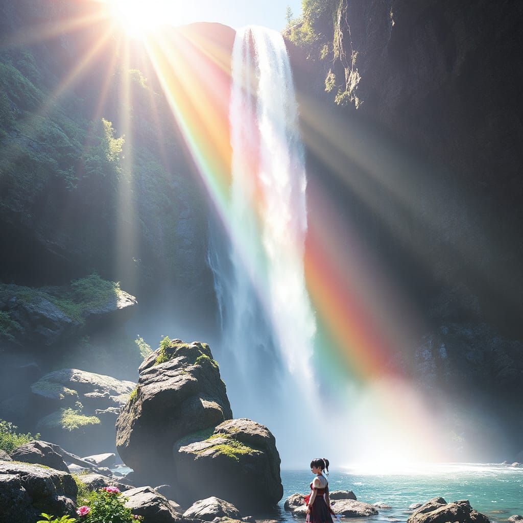 Rainbow Waterfall in Futuristic Anime Style