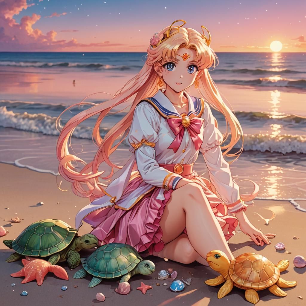 Sailor Moon and Turtle Duck Anime Illustration