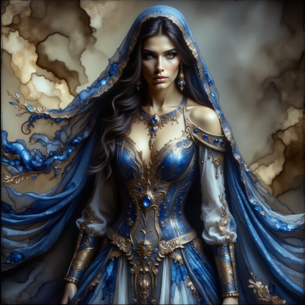 Regal Sorceress in Metallic Gown