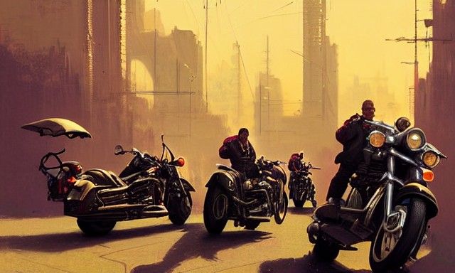 Art Deco Senior Citizen Motorcycle Gang: Action Painting