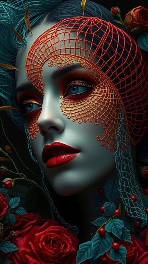 Floral Goddess in a Bouquet of Roses and Carnations