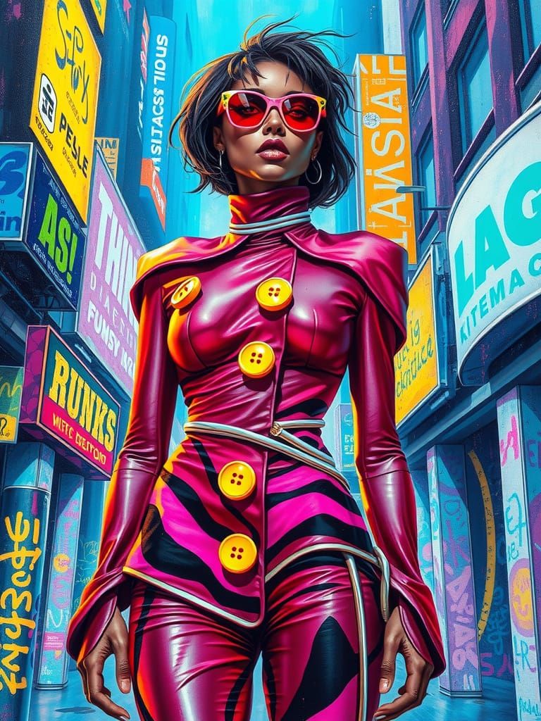 Futuristic Fashion Model in Neon Dreamscape
