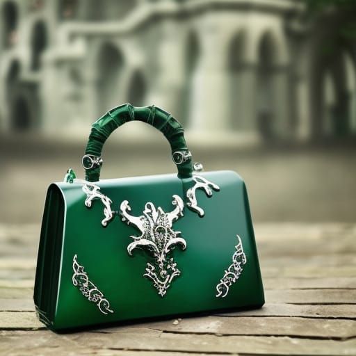 Ethereal Emerald green gothic handbag with Silver accents& gothic vibes& ethereal vibes& Slytherin vibes& dark fantasy v...