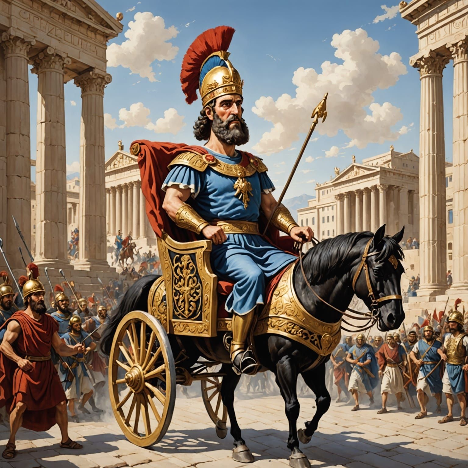 Greek Emperor Rides Chariot Through City Gates