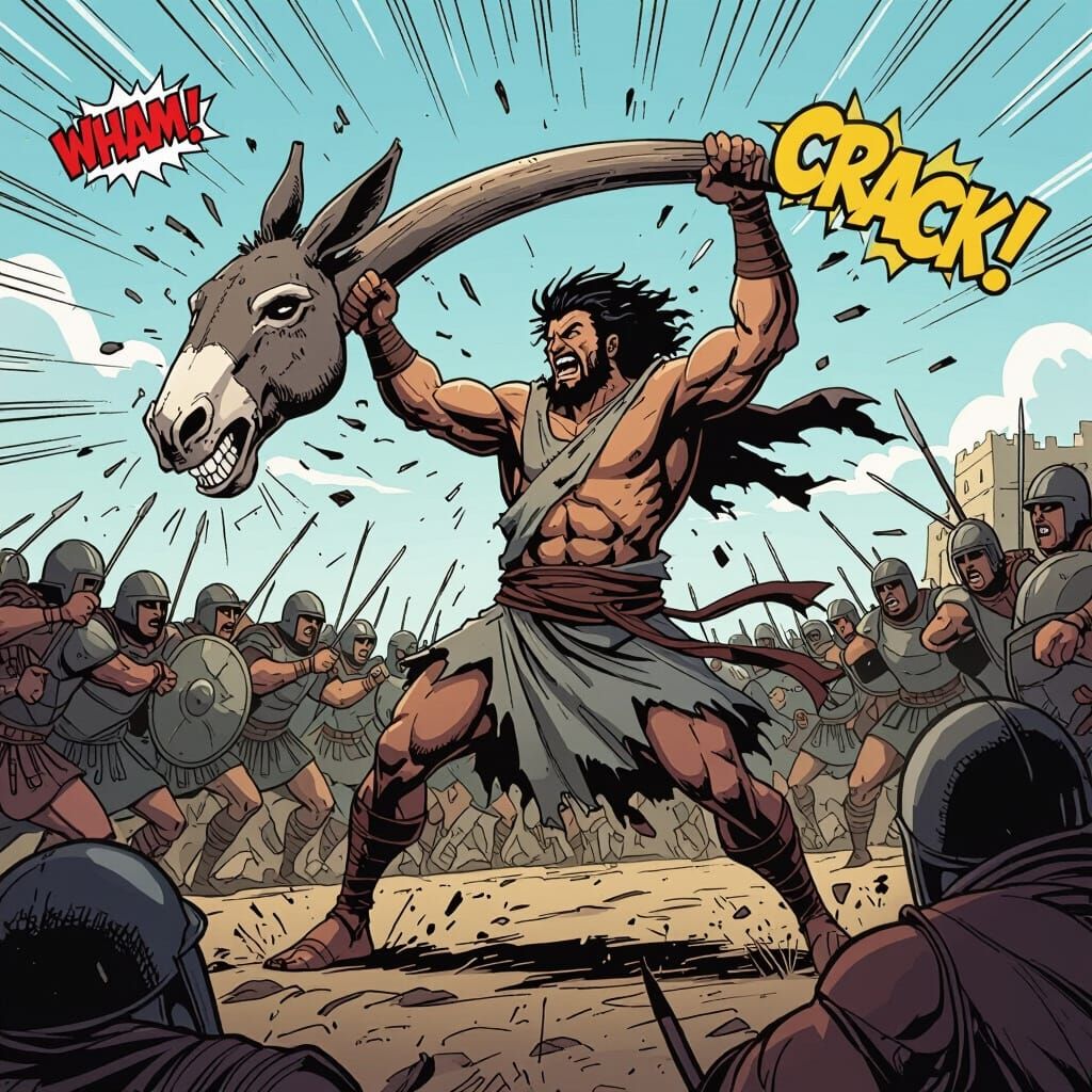 Samson's Mighty Swing: Jawbone of a Donkey vs Philistines