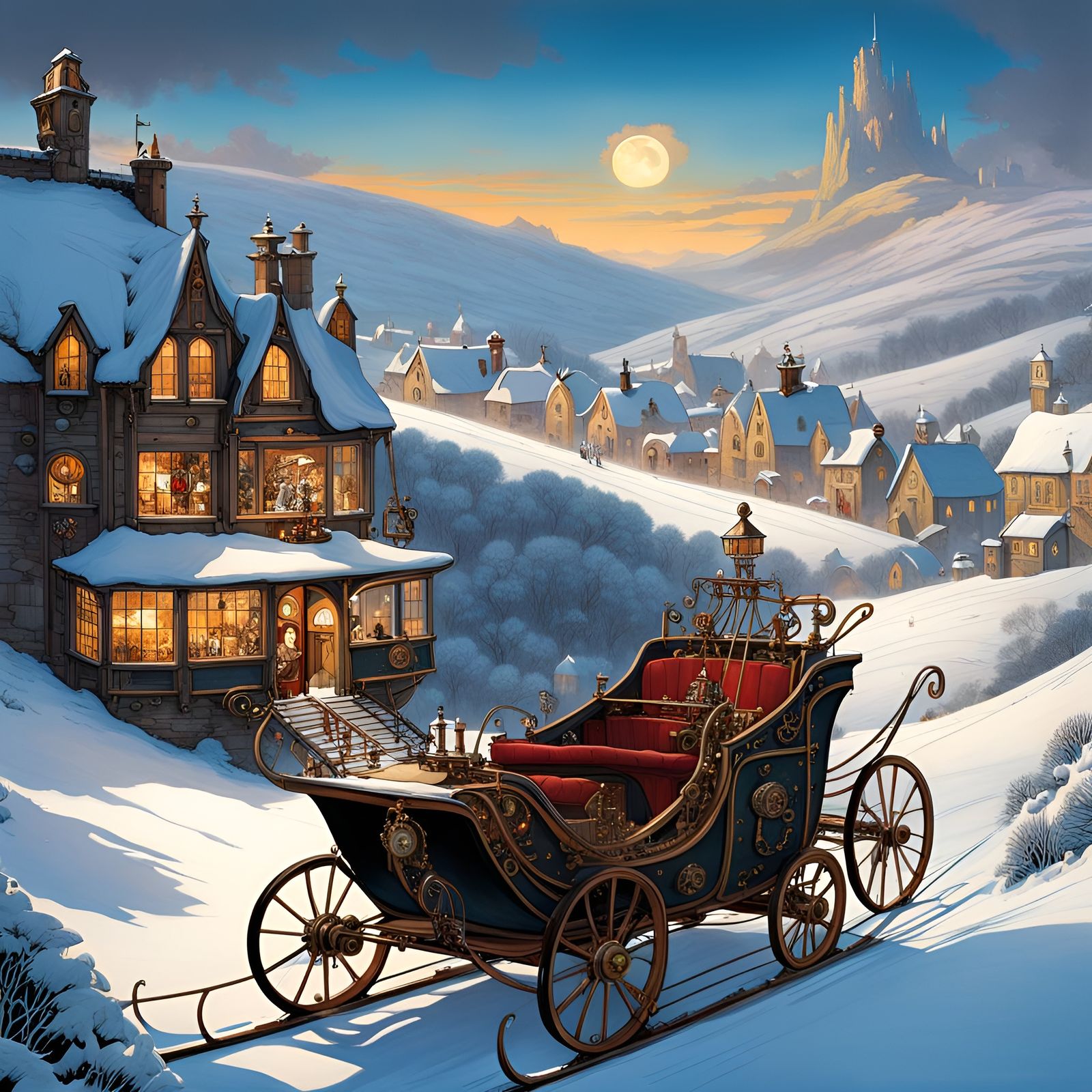 Winter Village with Postal Snow Sled