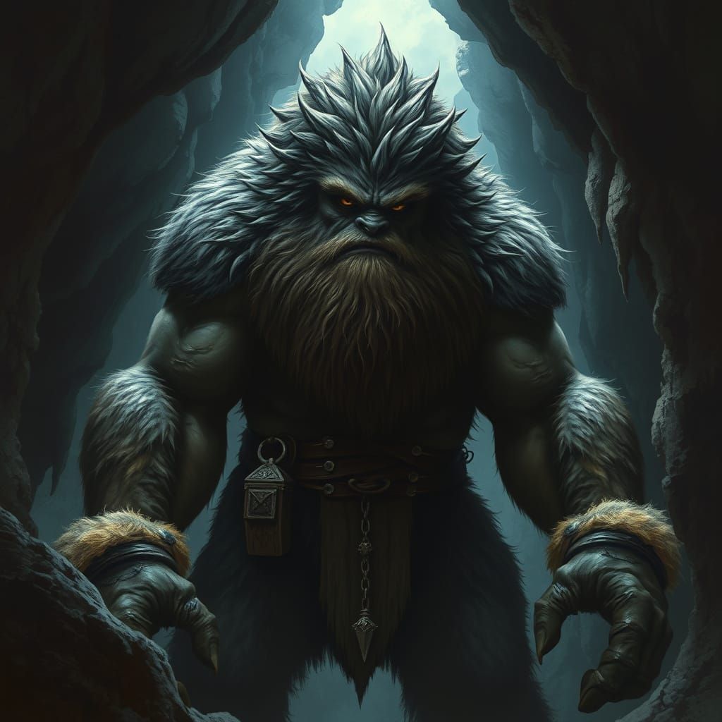 Cyclops Giant in Dark Cave, Inspired by Fantasy Art