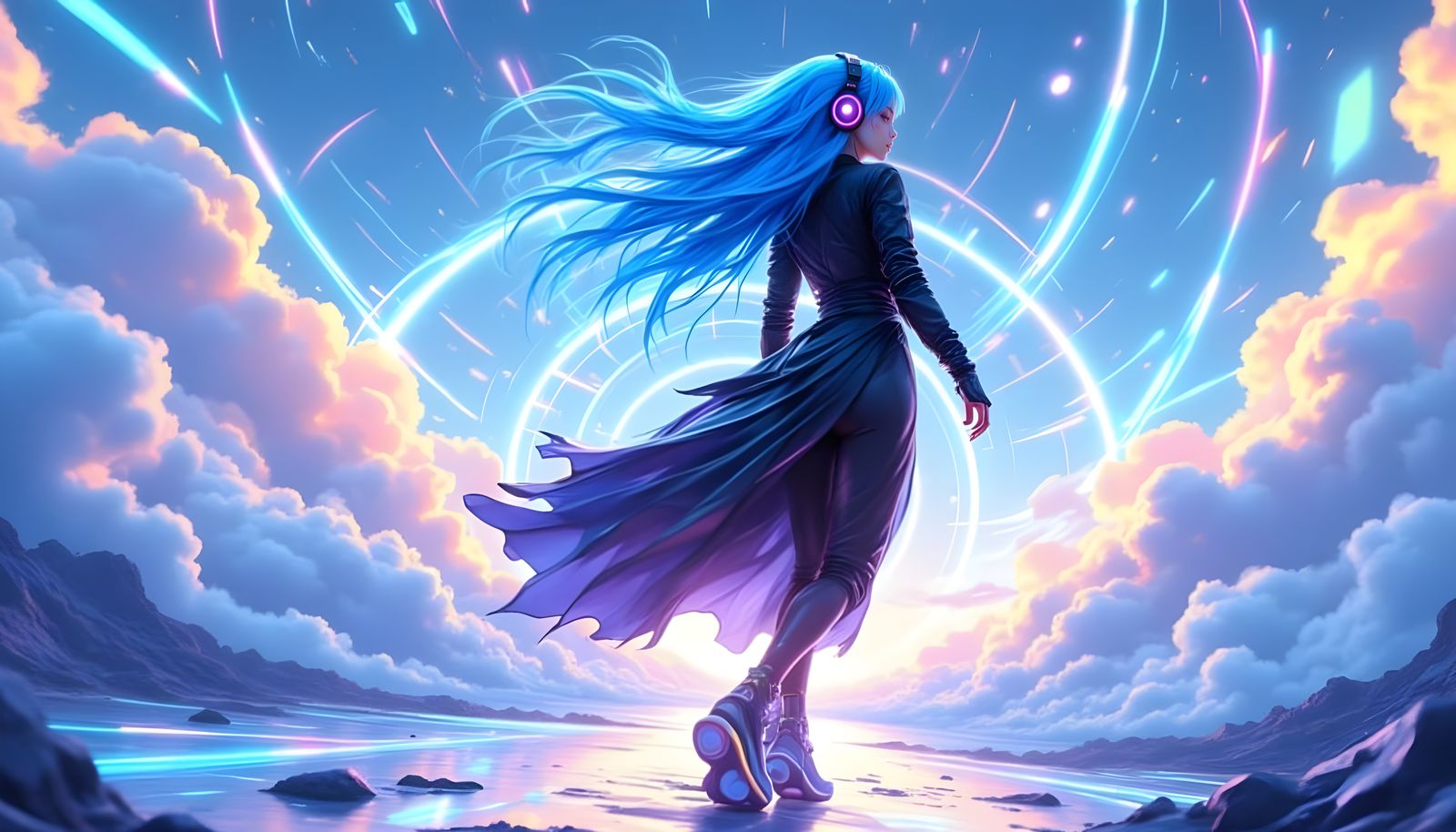 Ethereal Cyberpunk Goddess in Dreamy Anime Style