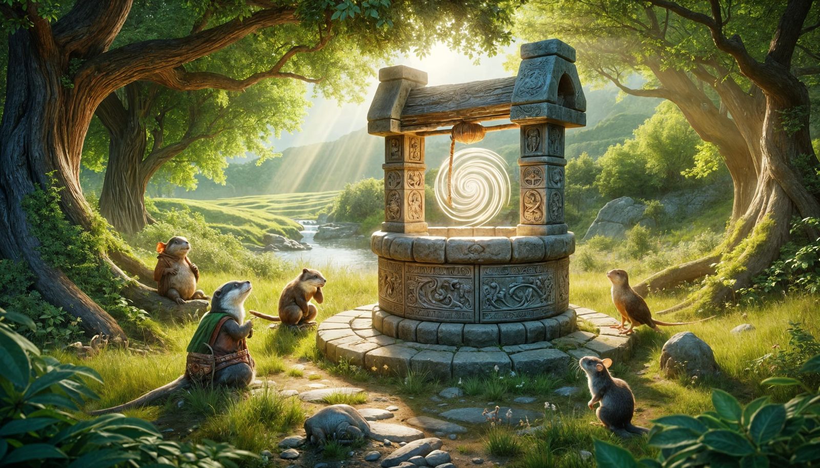 Mystical Wishing Well in Forest Clearing