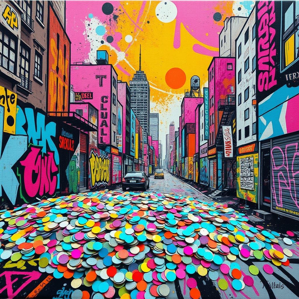Bold Cityscape in Vibrant Pop Art Style
