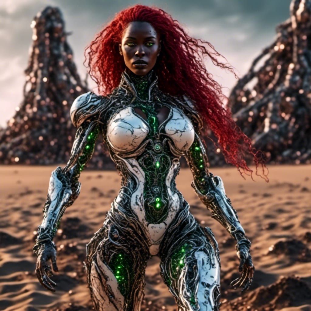 Black Skinned Redhead Hourglass Figure on Sand