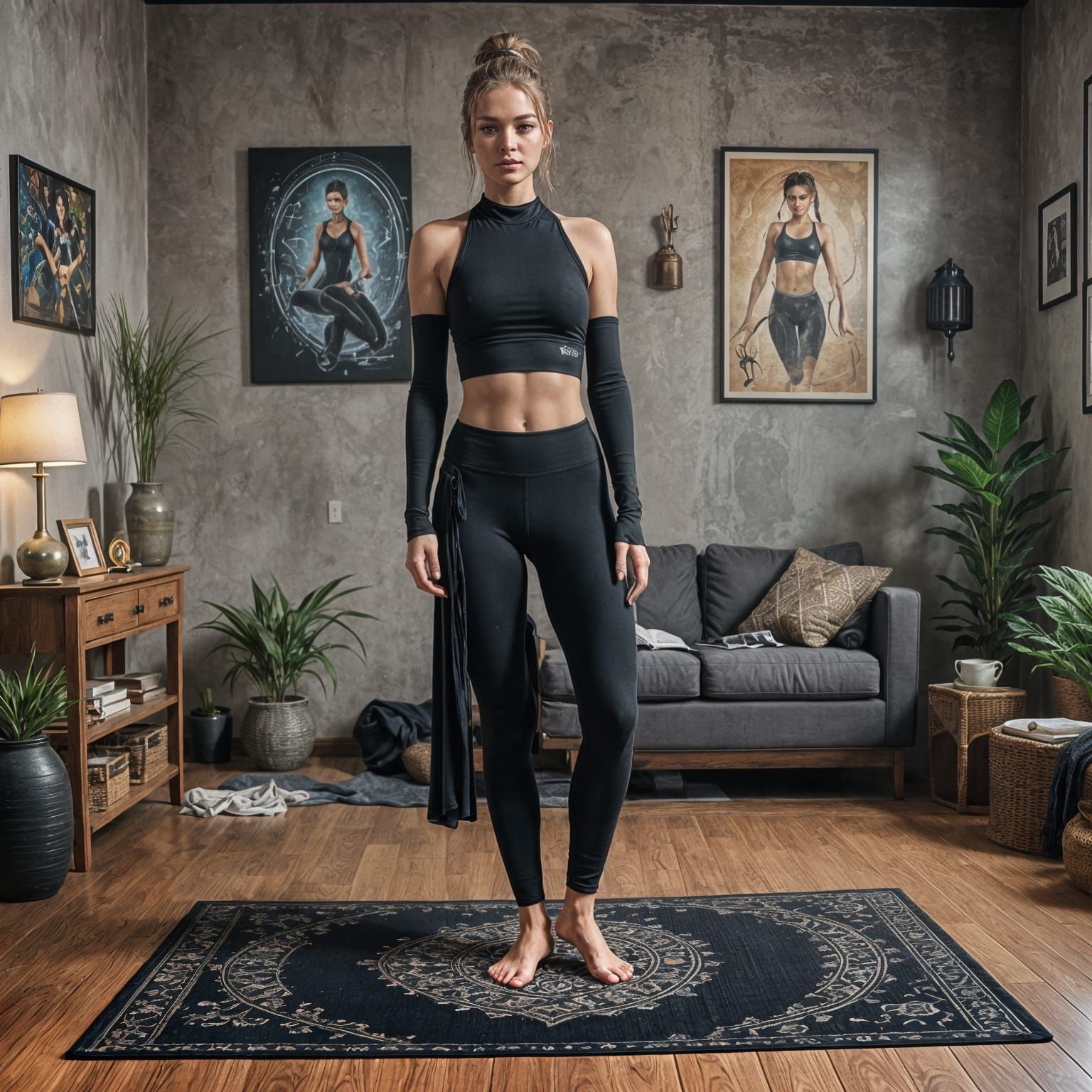 Woman in Yoga Attire: Detailed Fantasy Concept Art