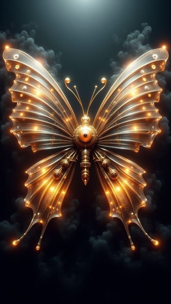 Majestic Steampunk Mechanical Butterfly with Intricate Gears...