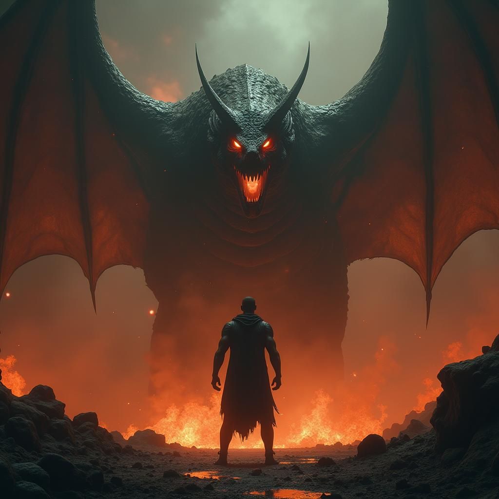 Terrifying Serpent Emerges in Hell with Demon Bat