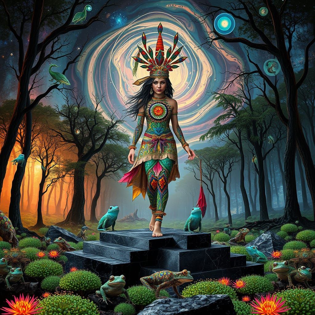 Surreal Woman Made of Tools on Pyramids