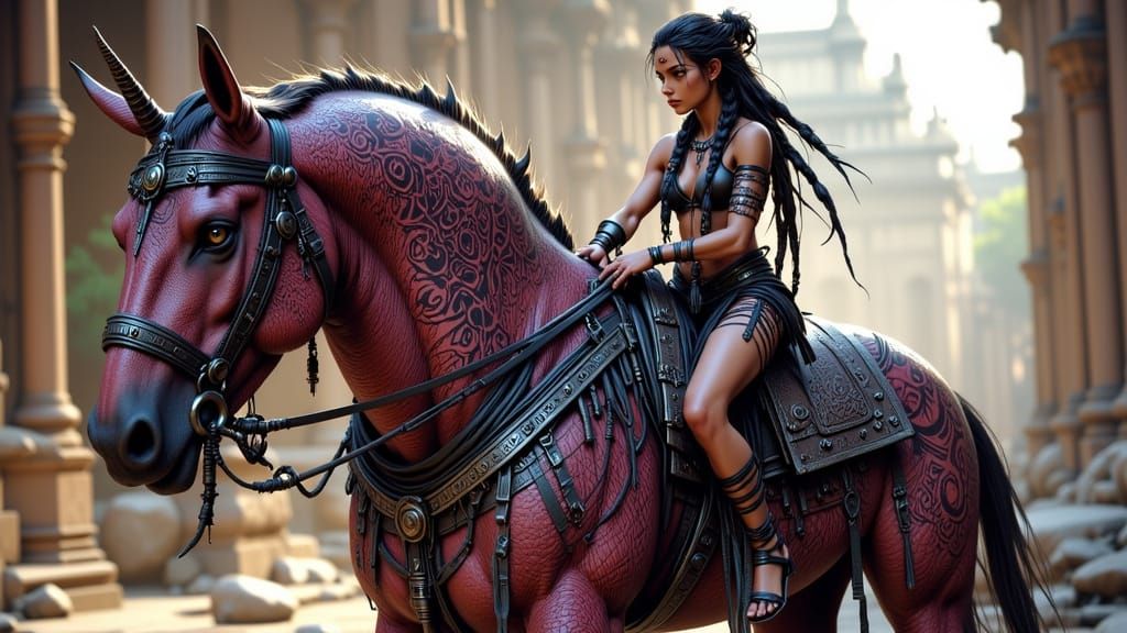 Tribal Woman Rides Elasmotherium into Battle