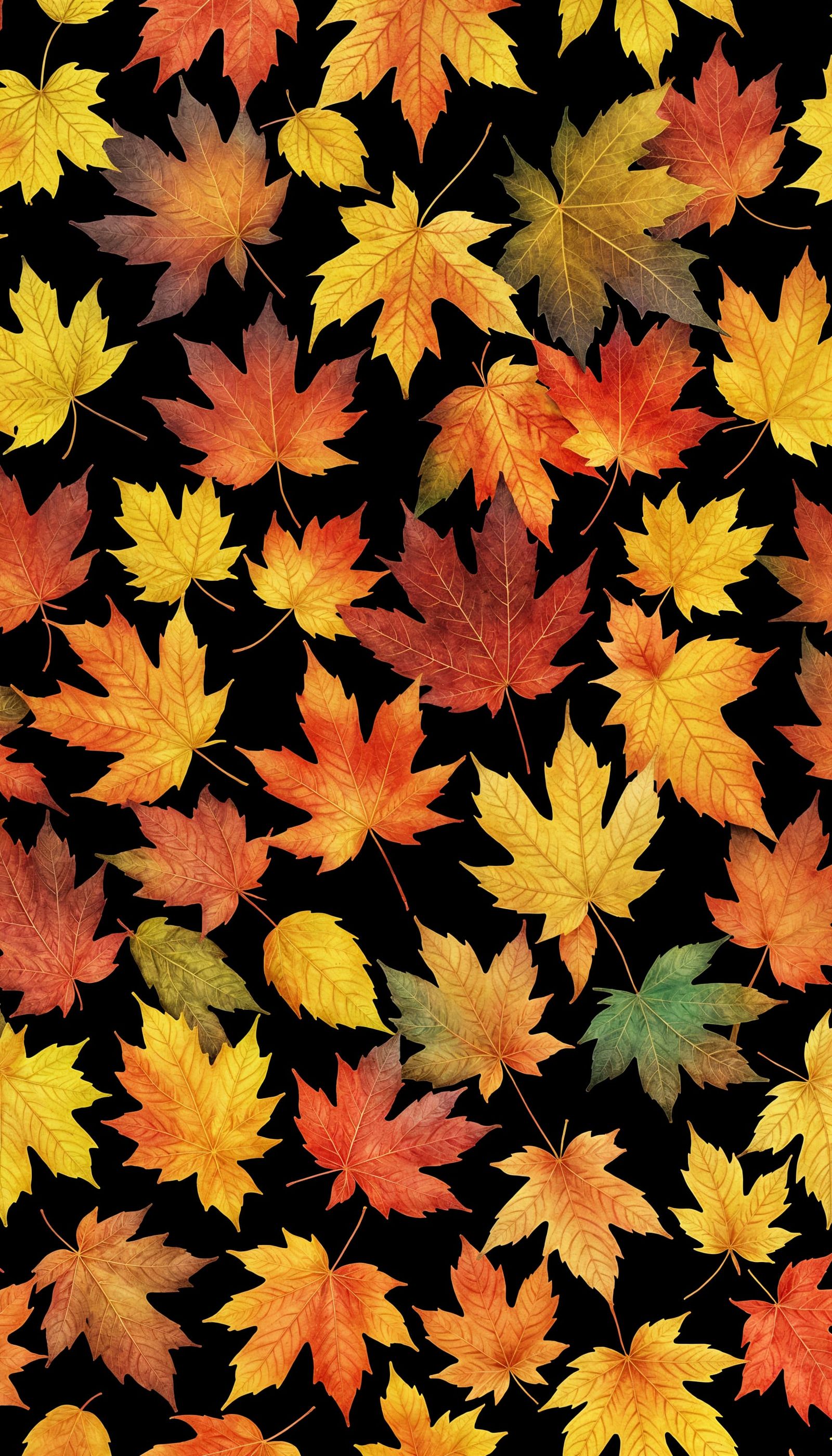 Vibrant Seamless Autumn Leaves Wallpaper on Black