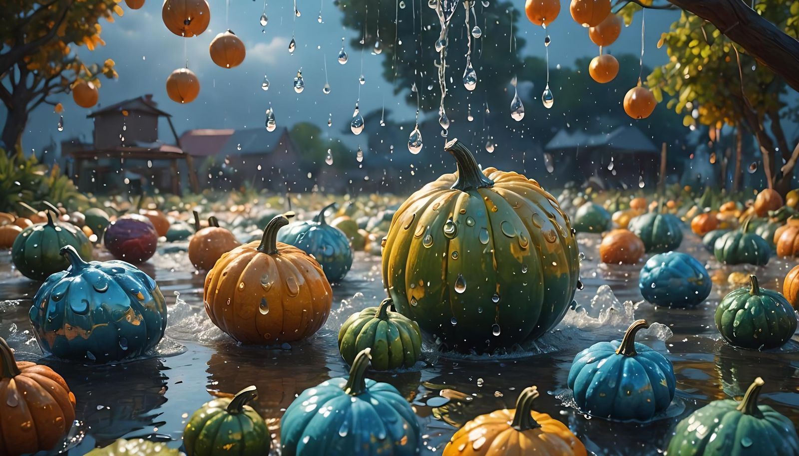 Hyperrealistic 3D Gourds in Splash Art Style