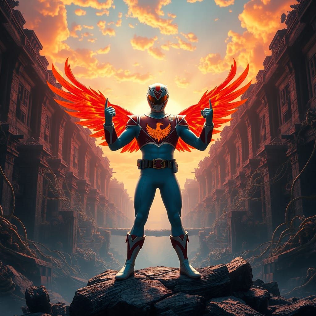 Power Ranger Phoenix in Mystical Landscape