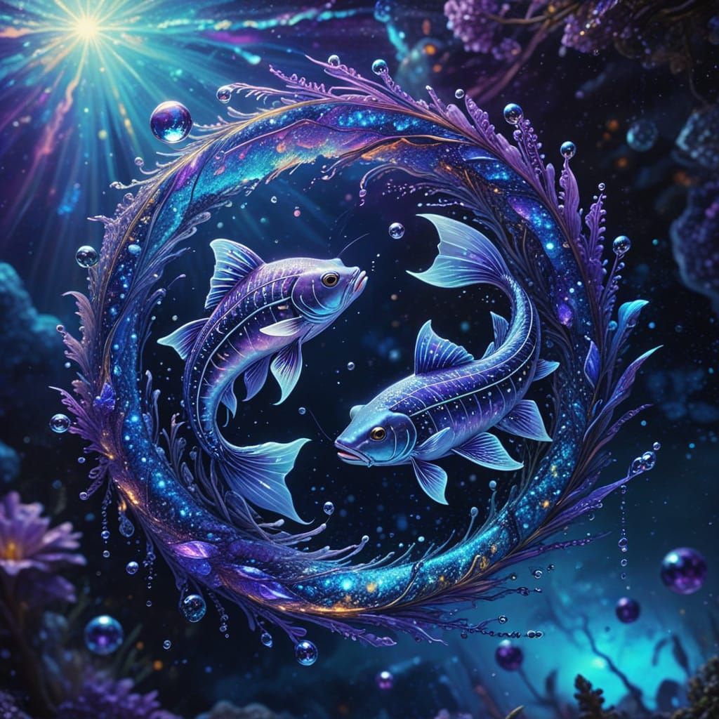 Surreal Fish Symbol Formed by Striped Catfish in Ethereal Un...