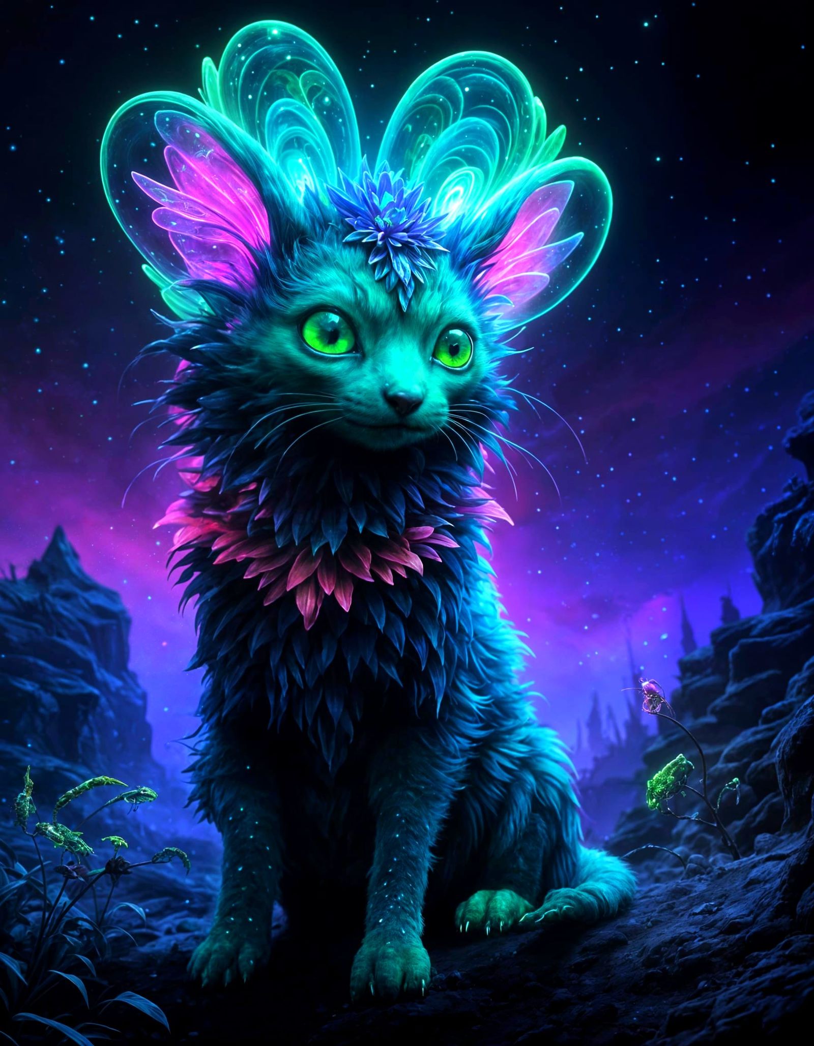 Magical Bioluminescent Alien Monster in Flowerpunk Style