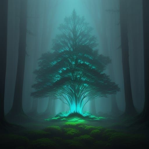 Ethereal Tree in Enchanted Forest