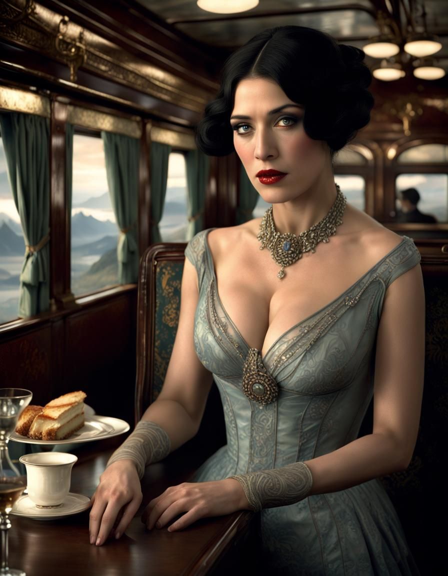 Elegant Woman in 1909 Orient Express Dining Car