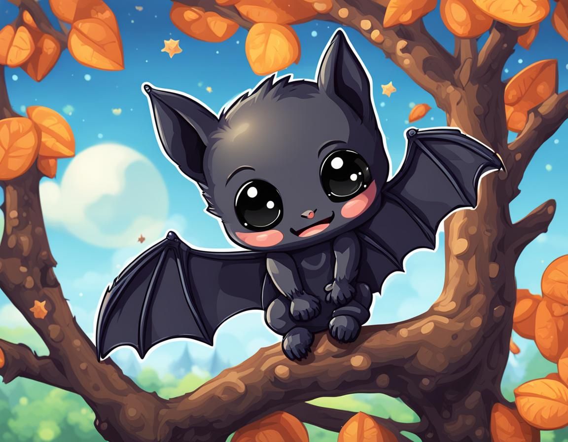Cute Chibi Bat Hanging Upside Down
