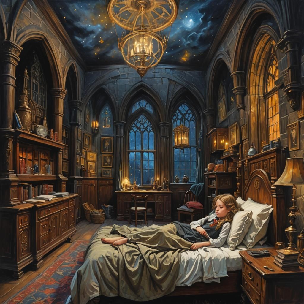 Hogwarts Bedroom: Little Girl in Oil Painting