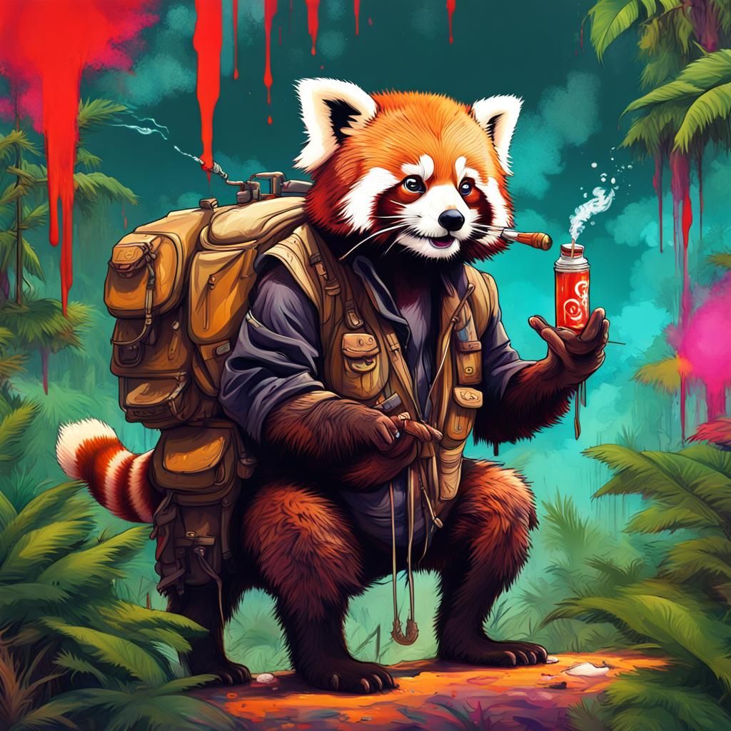 Red Panda on Camel in Graffiti Street Art