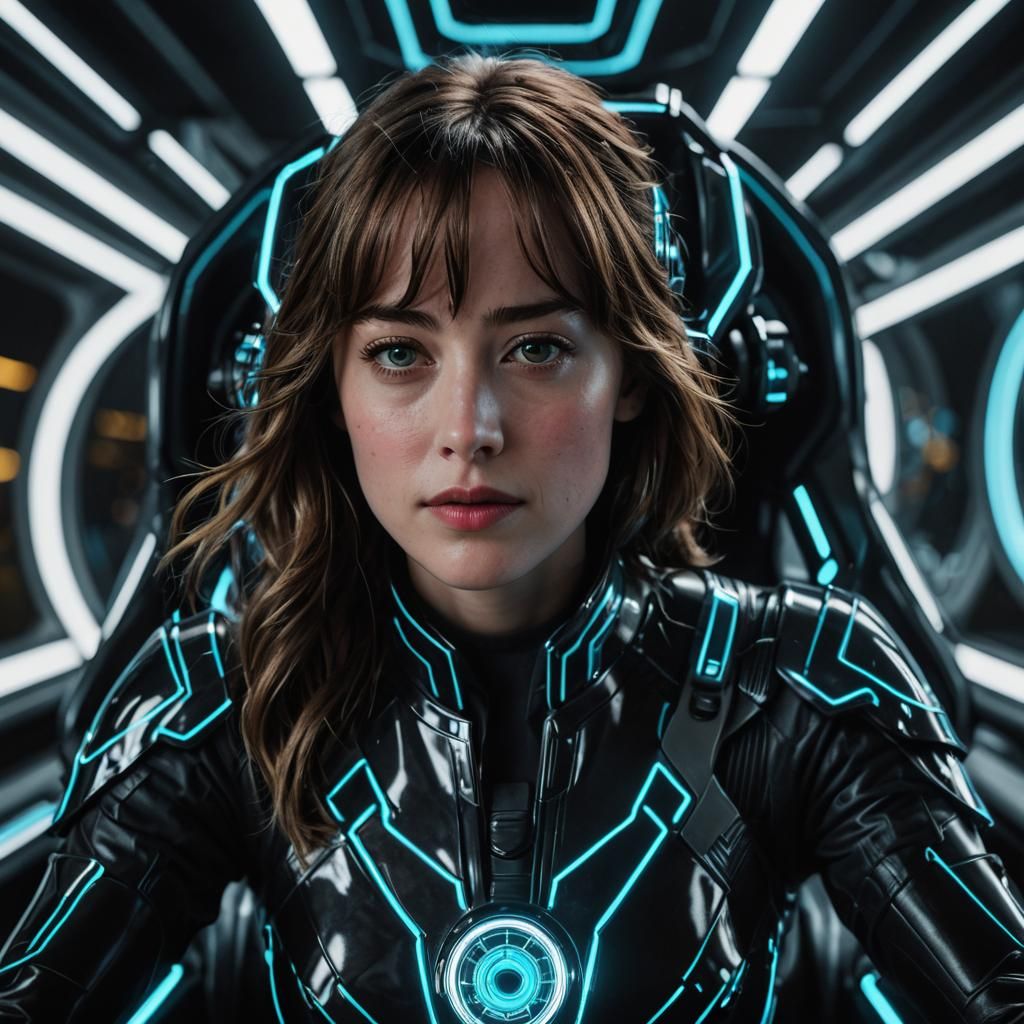 Dakota Johnson Driving Light Cycle in Tron