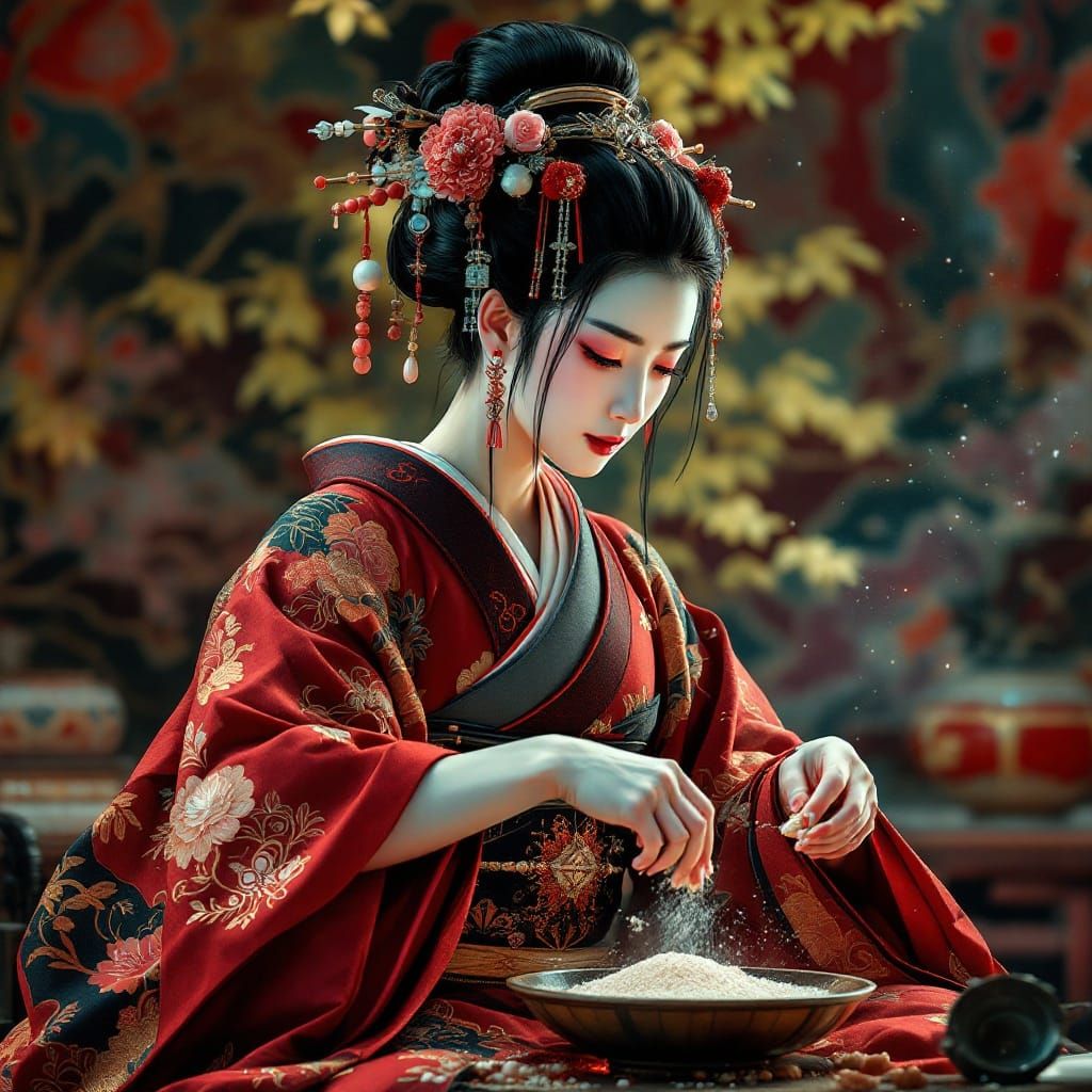 Majestic Japanese Woman in Edo Period Kimono