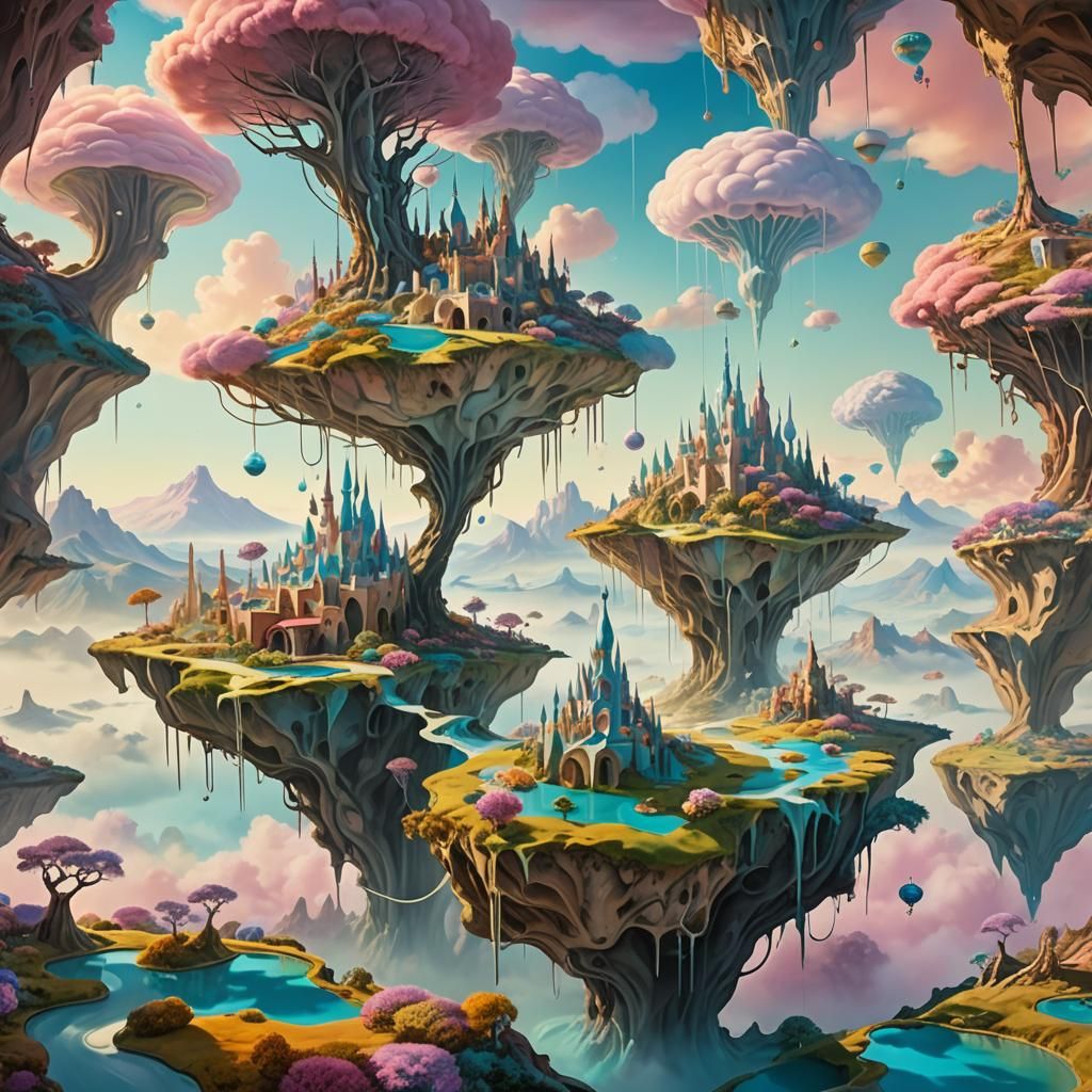 Dreamlike Surreal Landscape with Floating Islands
