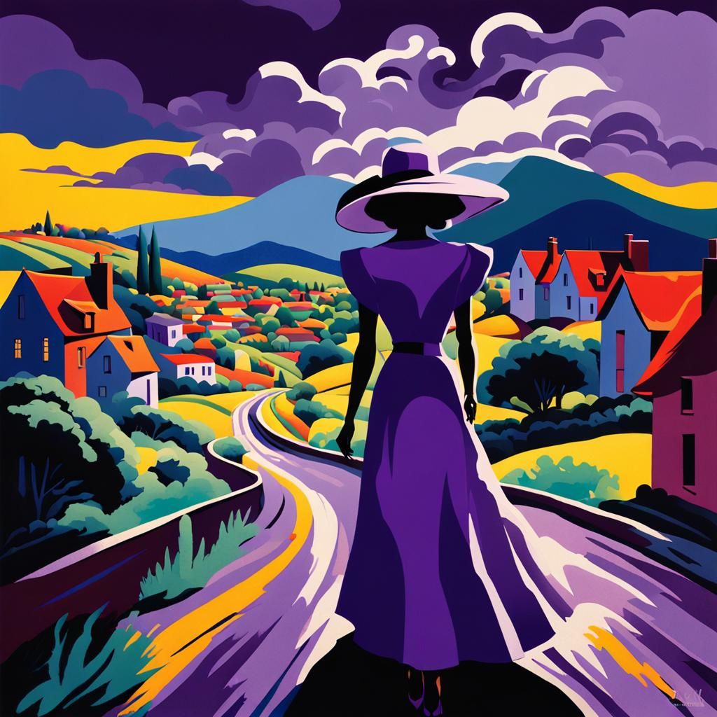 Fauvist Film Noir: Mysterious Woman on Winding Road