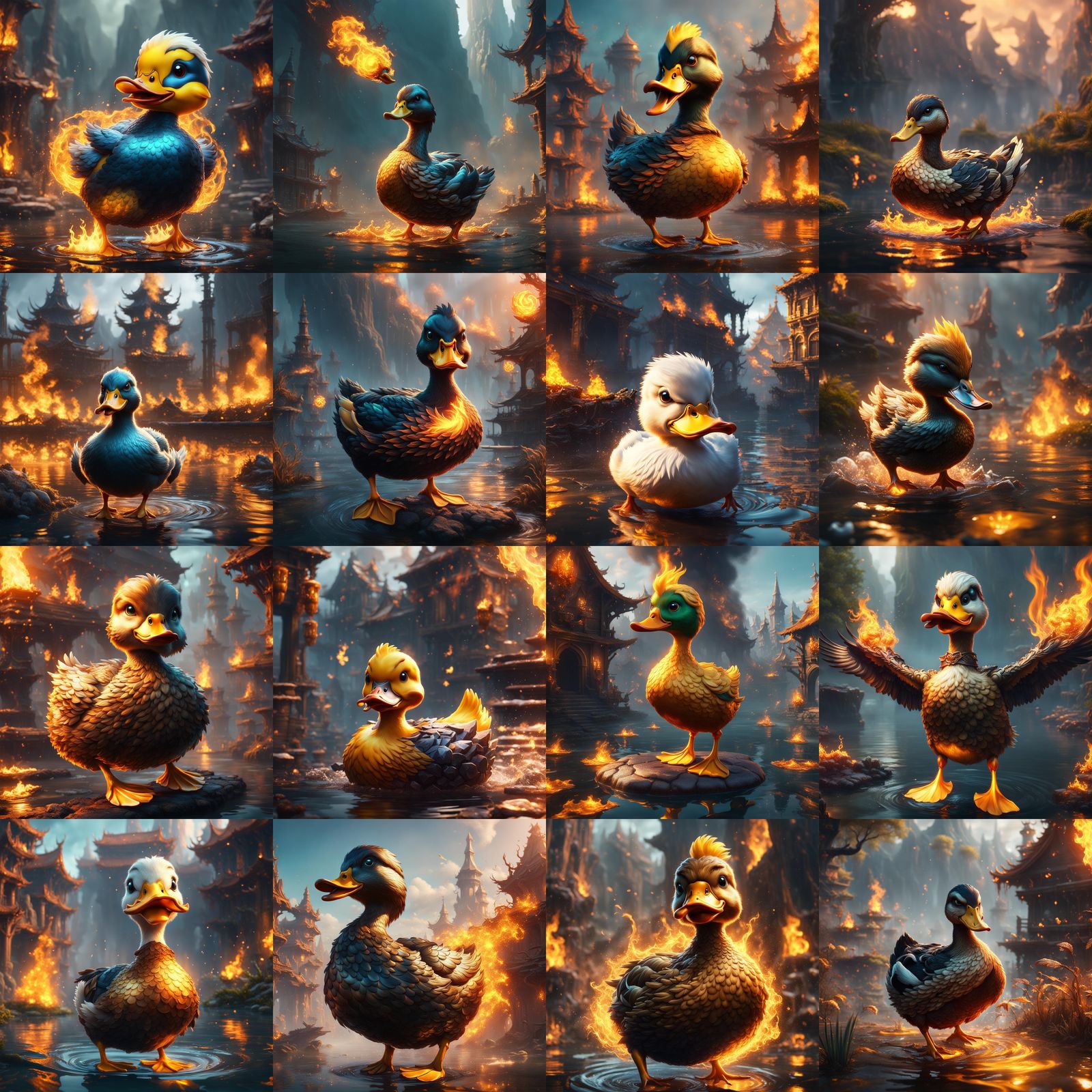 Fiery Cute Duck Fantasy Concept Art