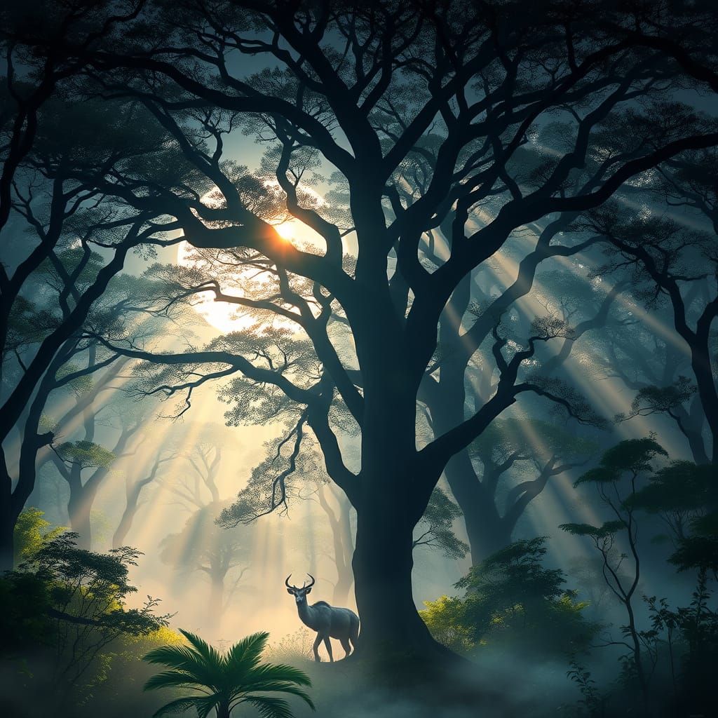 Moonlit African Forest: A Mystical Realm