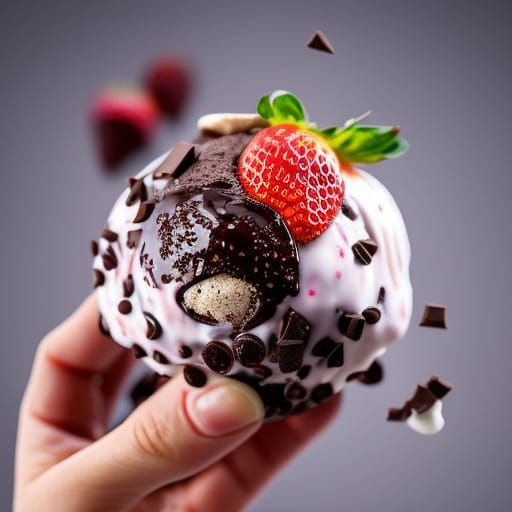 Exploding Strawberry Ice Cream Orb in Digital Illustration