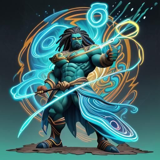 Regal Wizard with Electric Wand in Graffiti Art