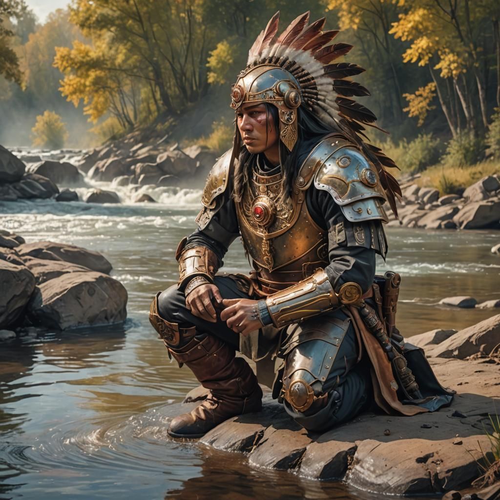 Steampunk Native American Warrior in Battle Armor