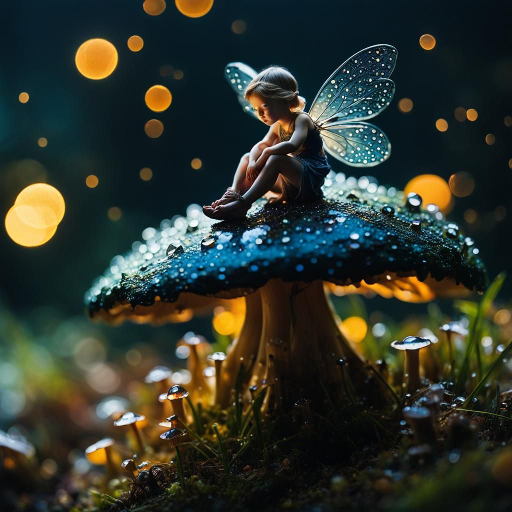 Fairy sitting on a mushroom.