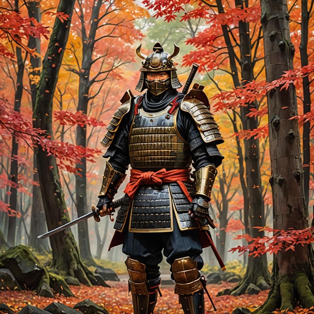 Samurai Warrior in Autumn Forest