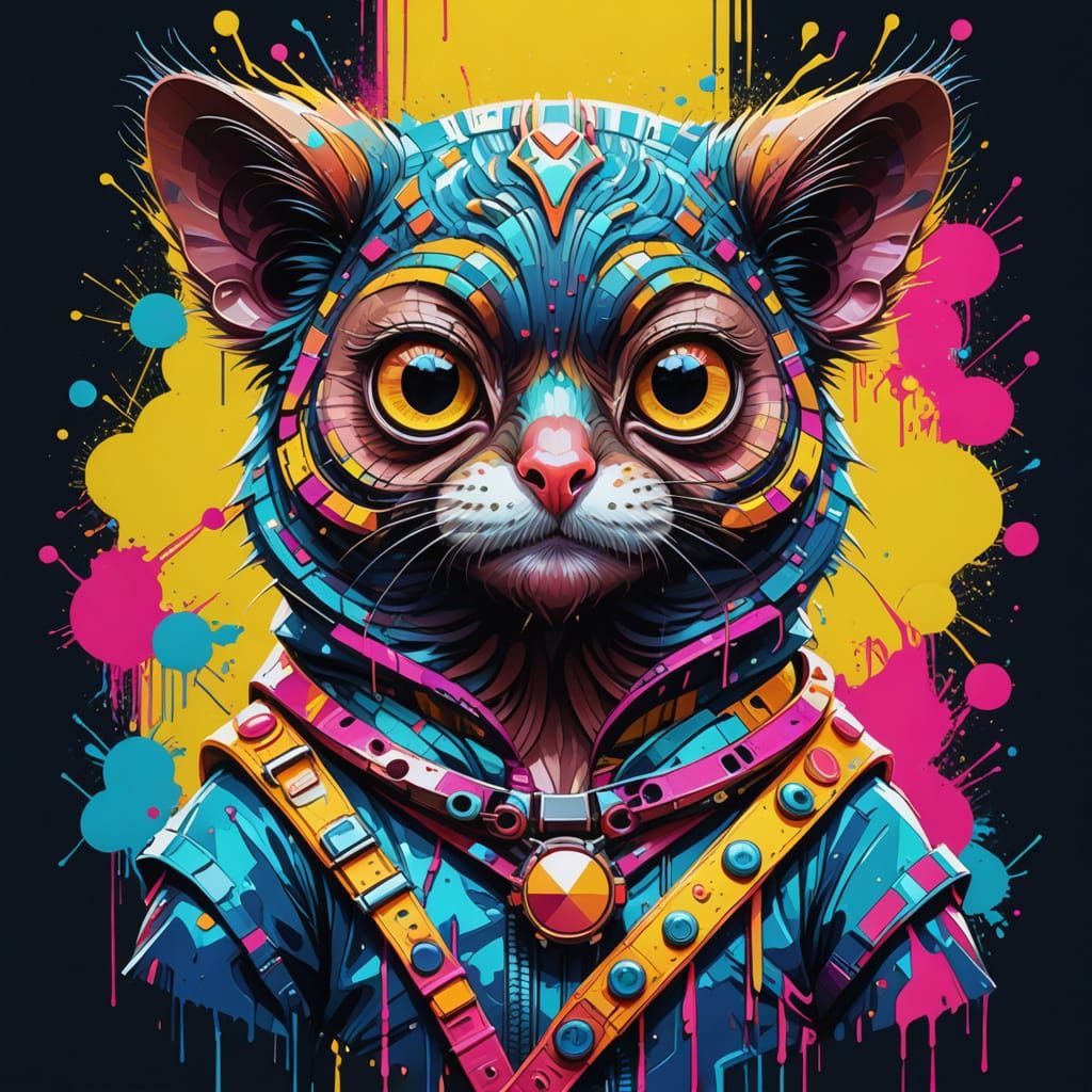 Modern Royal Tarsier in Neon Cyberpunk Style