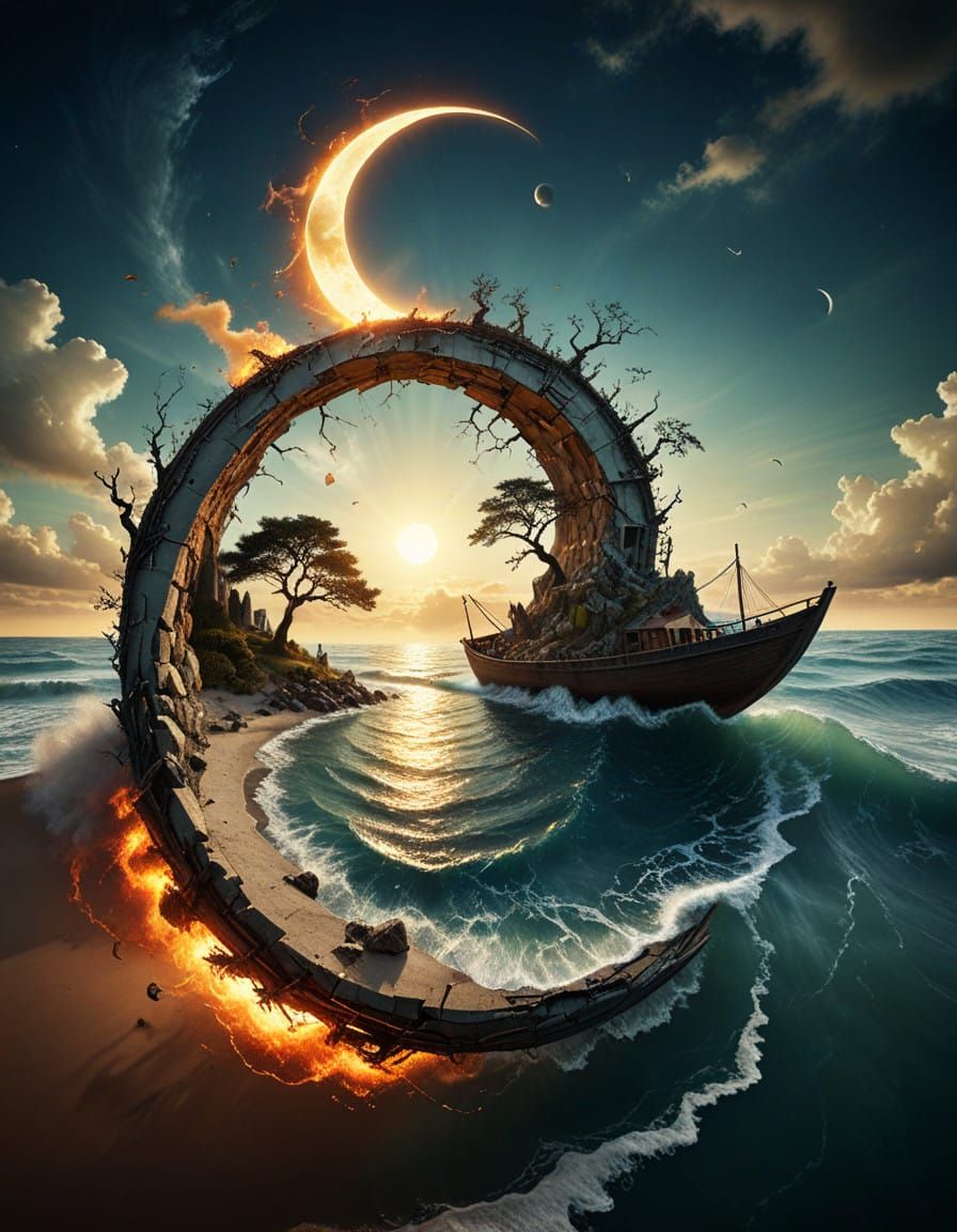 Surreal Dreamscape Amidst Ancient Cosmic Gate